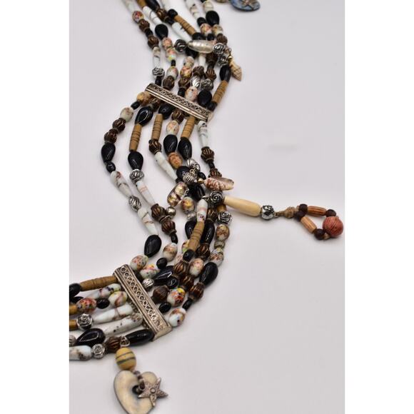 Vintage Multi-Strand Black White Glass Beaded Charm Belt 37” Boho Artisan Coast main image 7